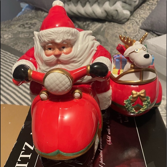 Fitz and Floyd Santa on a Motorcycle Cookie Jar limited edition rare Christmas - Picture 1 of 13